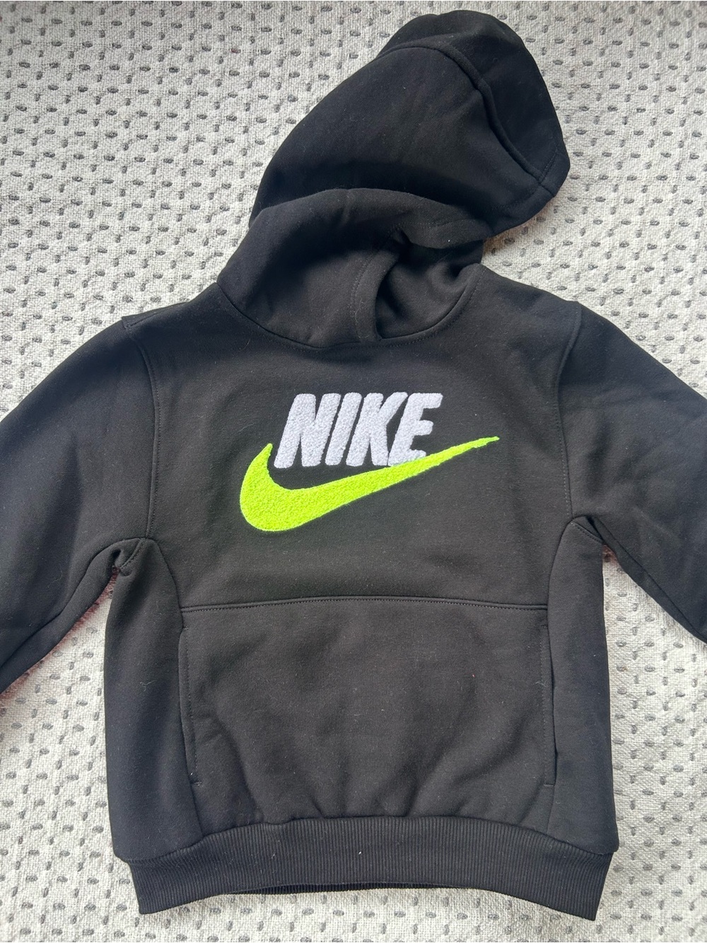 Nike Kids Black Hoodie with Lime Swoosh and White Logo